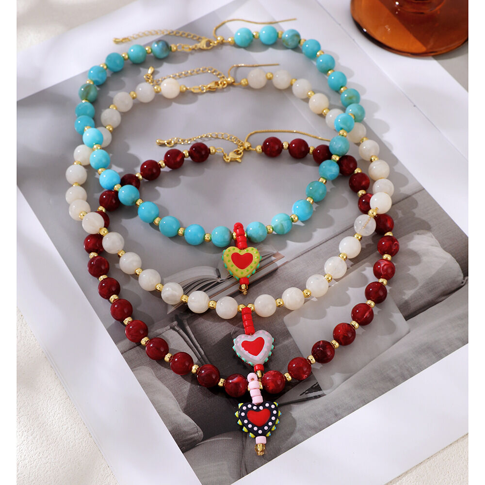 Collares De Resina Con Cuentas En Forma De Corazón De La Serie Romántica Para Mujer. h5 Imagen3
