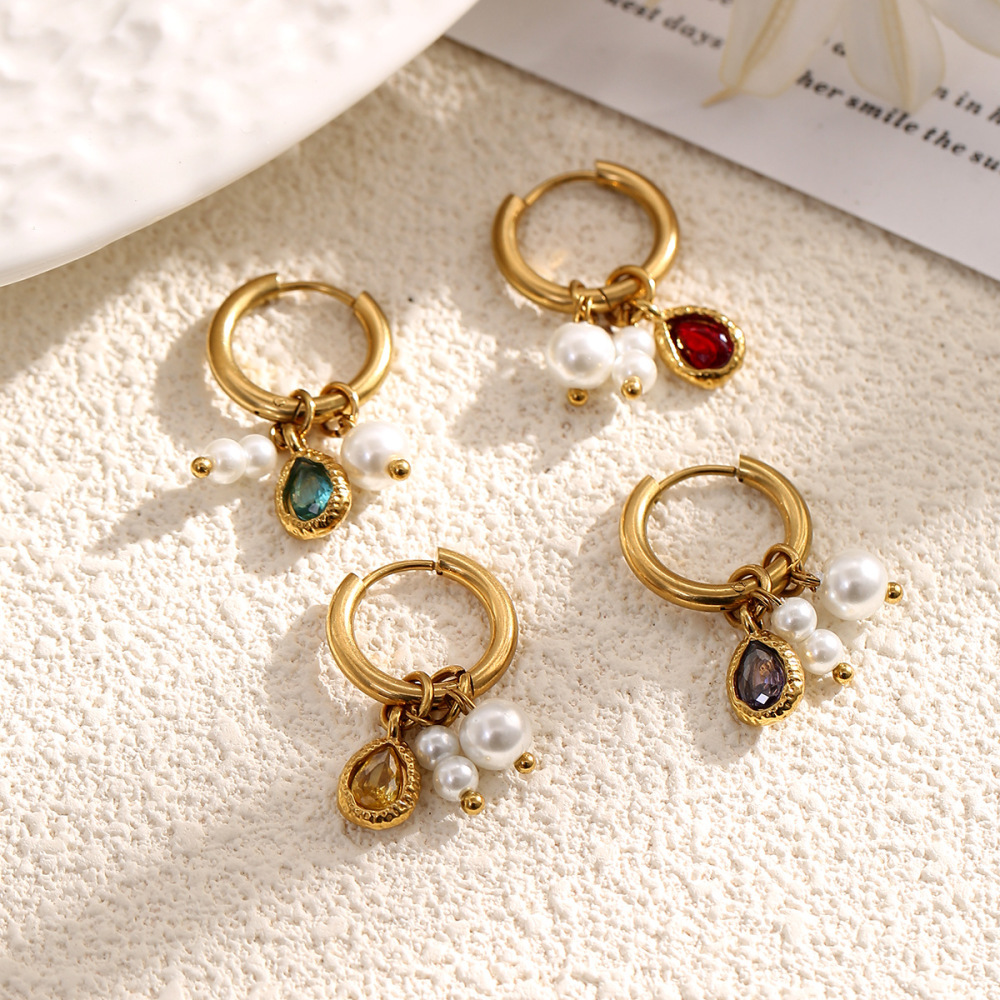 Romantic Series Daily Droplet Beads Stainless Steel Waterproof   Gold Color  Women's Hoop Earrings Picture3