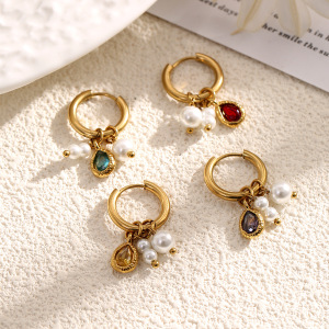 Romantic Series Daily Droplet Beads Stainless Steel Waterproof   Gold Color  Women's Hoop Earrings h5 Picture3