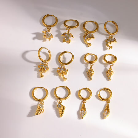 Oorbellen Voor Dames In Oceaanstijl Met Zeesterrenmotief, Gemaakt Van Roestvrij Staal, Waterdicht En Goudkleurig Met Strass-Steentjes. 2