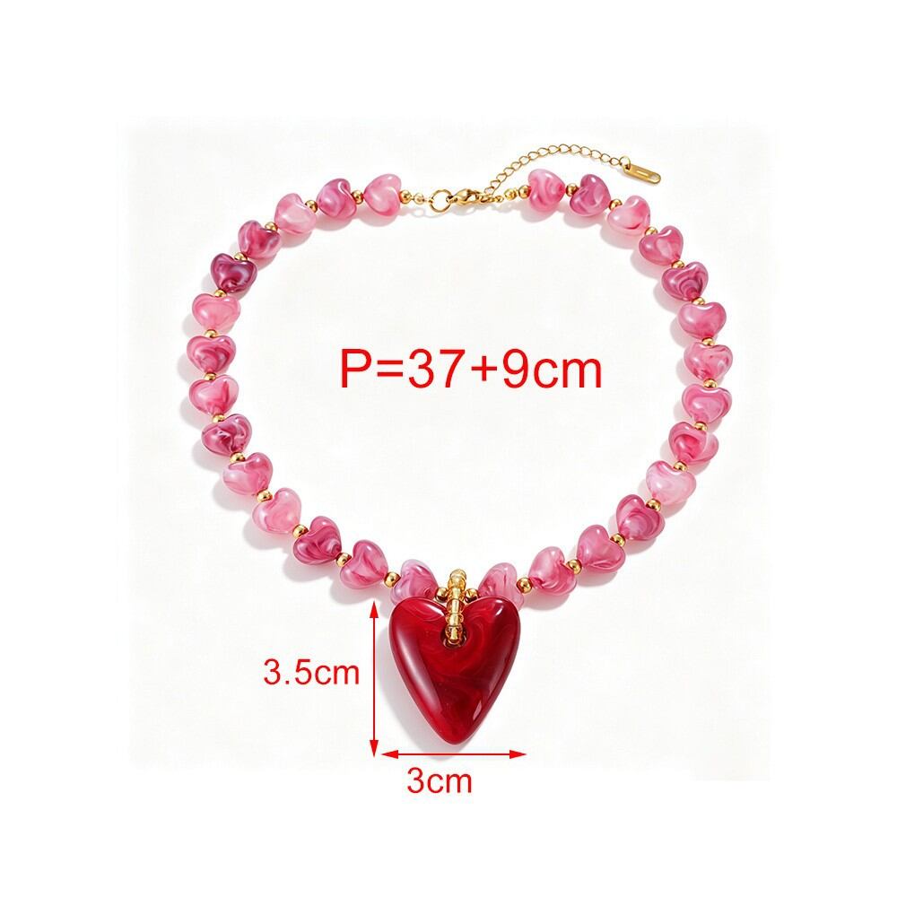 Collares De Resina Con Cuentas En Forma De Corazón De La Serie Romántica Para Mujer. h5Imagen5