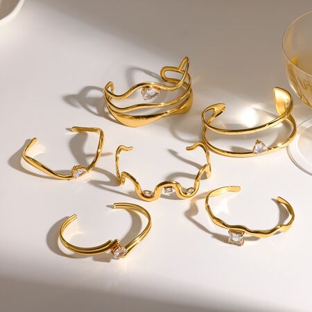 Pulseras De Puño Para Mujer De Acero Inoxidable Con Forma Geométrica Sencilla, Resistentes Al Agua Y Con Diamantes De Imitación Color Dorado.