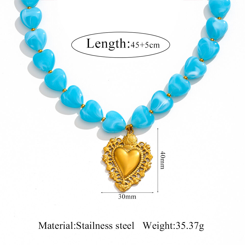 Romantic Series Vacation Heart Beads Stainless Steel Waterproof Gold Color Women's Jewelry Sets