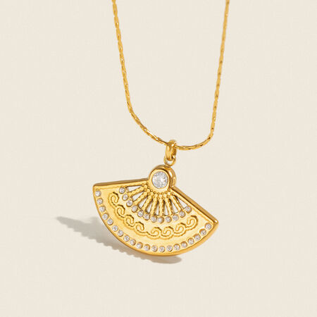 Simple Series Daily Fan Edelstahl Wasserdicht Goldfarben Strass Damen Anhänger Halskette