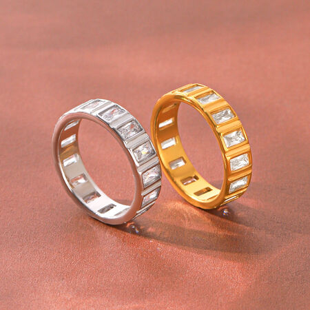 Simple Series Daily Circle Stainless Steel Waterproof Gold Color Zircon Women's Gemstone Rings