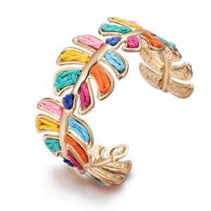 Romantic Series Vacation Plant Woven Raffia Women's Bangles h5 Picture2