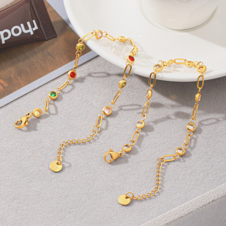 Stainless Steel Waterproof Gold Color Zircon Women's Chain Bracelets 2