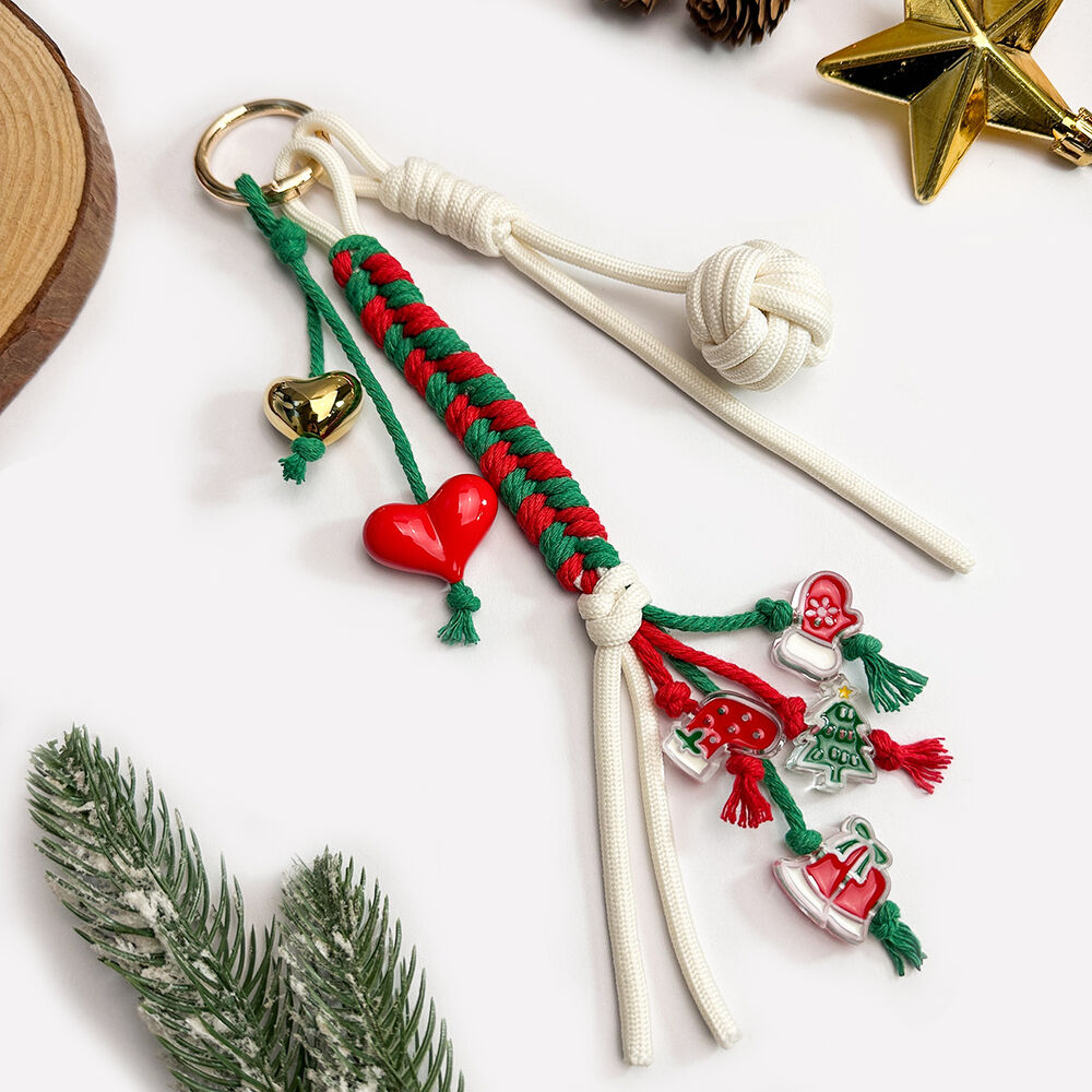Simple Serisi Günlük Kullanım İçin Kalp Şeklinde Bükümlü Noel Püskülü Karışık Renkli Dokuma İp Çanta Süsleri