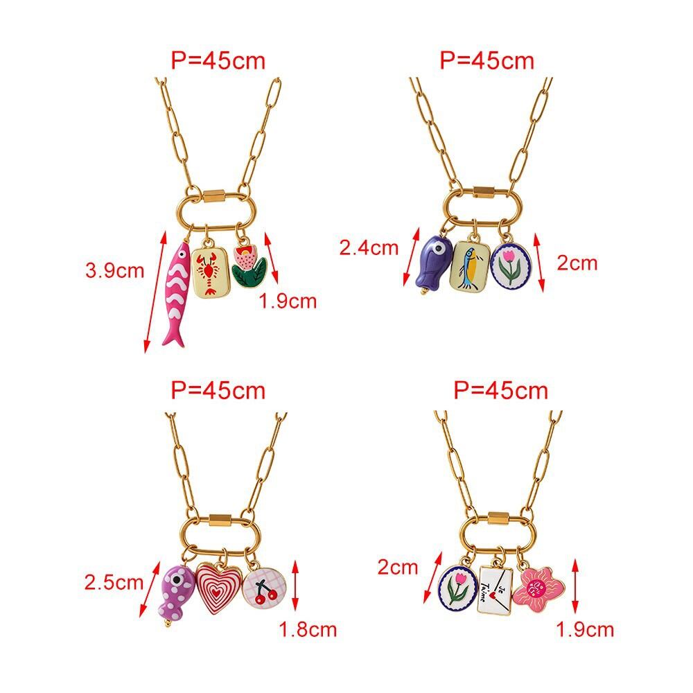 Collares Con Colgante De Mujer De Acero Inoxidable Color Oro Con Forma De Corazón Y Pez, Diseño Vacacional. h5Imagen4