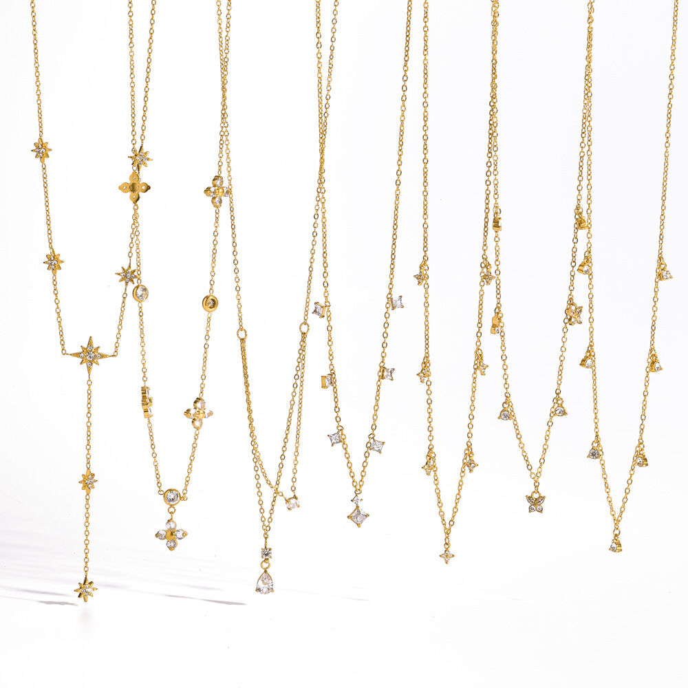 Collana Da Donna A Catena In Acciaio Inossidabile Color Oro, Modello Simple Series Con Forma Geometrica A Goccia, Impermeabile. h5 Immagine3