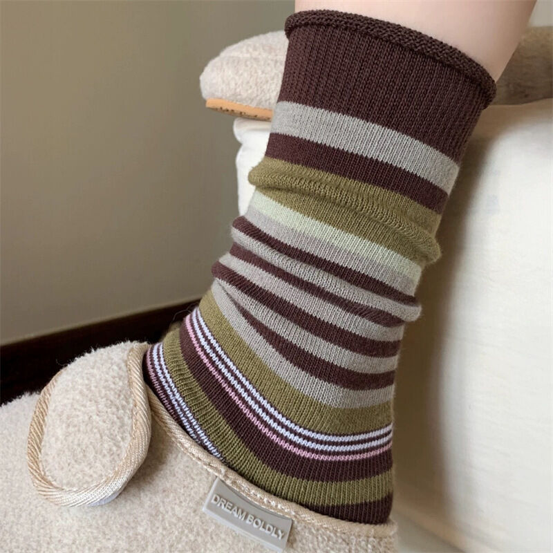 Chaussettes Mi-Mollet À Rayures Basiques Pour Femmes 