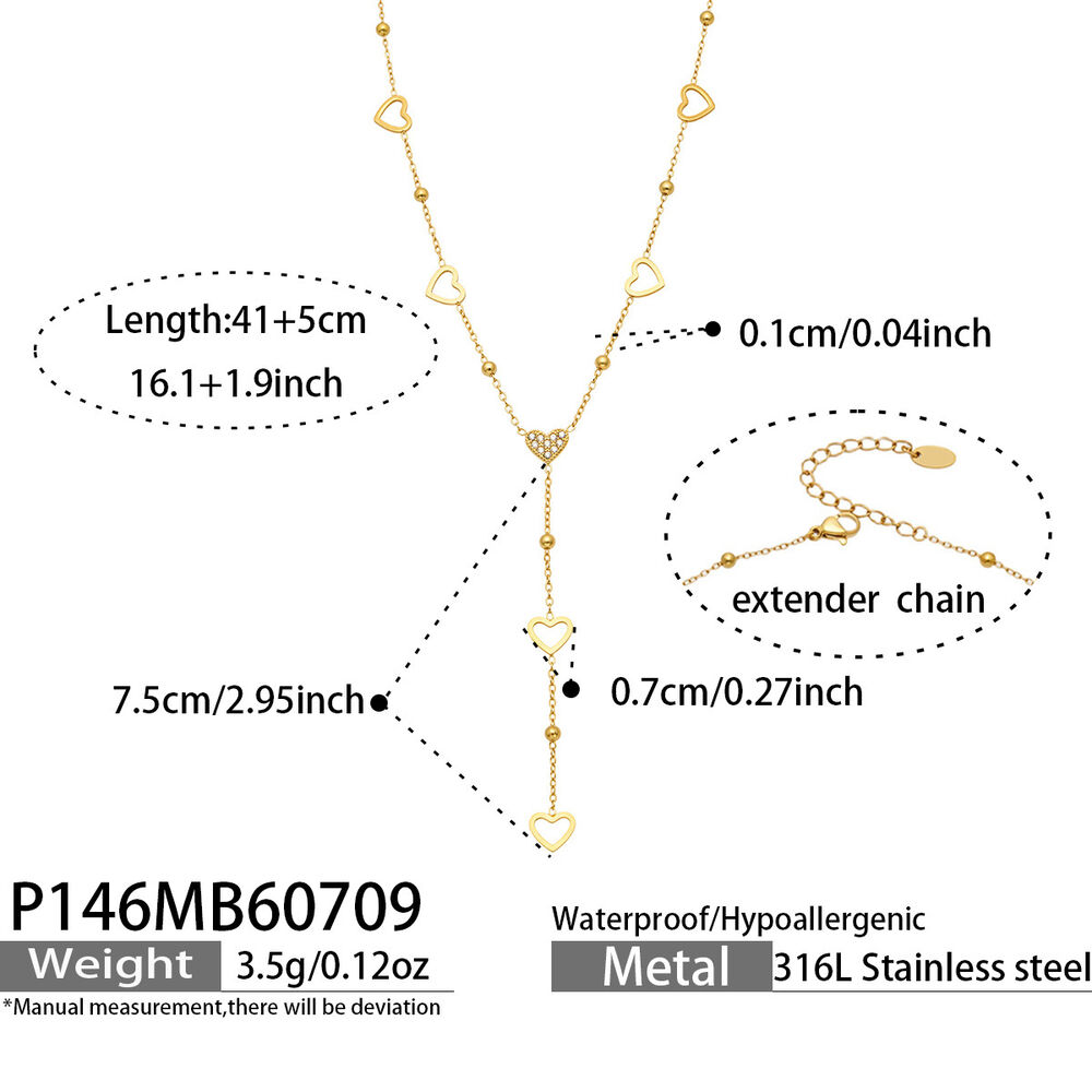 Collier Chaîne Cœur Élégant Et Simple En Acier Inoxydable Étanche Couleur Or Pour Femme