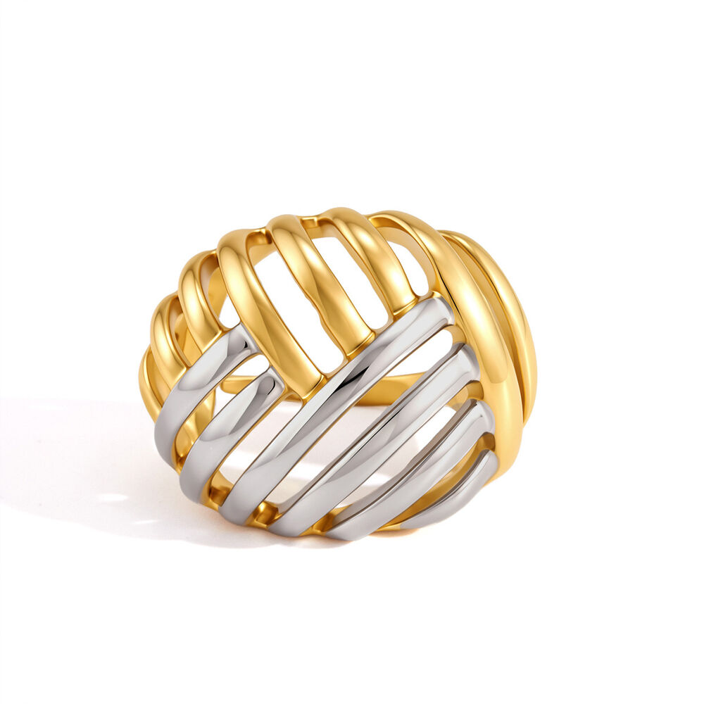 Anillos Llamativos De Acero Inoxidable Resistentes Al Agua, Con Diseño Retro Calado En Colores Dorado Y Plateado. Imagen5
