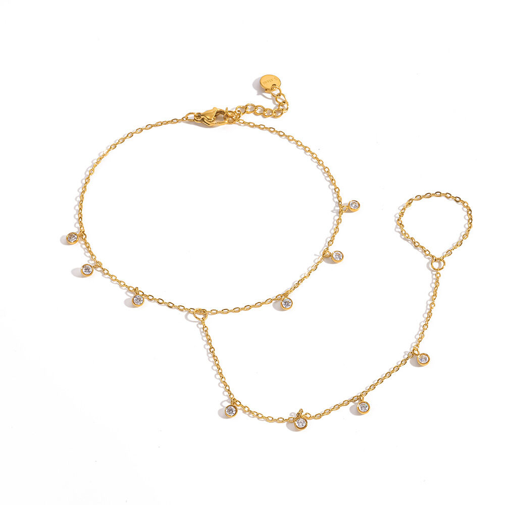 Tobilleras De Circonita Color Oro De La Serie Romántica Con Cadena Diaria De Forma Geométrica, De Acero Inoxidable Y Resistentes Al Agua. Imagen4