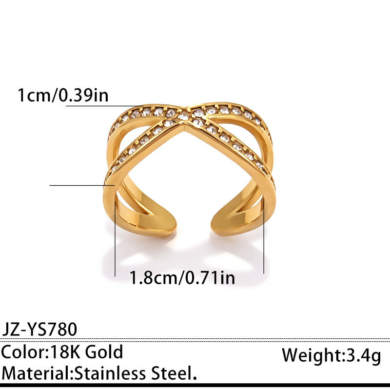 Simple Irregular Shape Stainless Steel Waterproof Gold Color Rhinestone Zircon Women's Gemstone Rings
