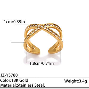 Simple Irregular Shape Stainless Steel Waterproof Gold Color Rhinestone Zircon Women's Gemstone Rings h5