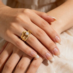 Anillos De Mujer De La Serie Simple Daily Con Forma Irregular, Resistentes Al Agua, De Acero Inoxidable Y Color Dorado Con Circonitas. h5 Imagen2