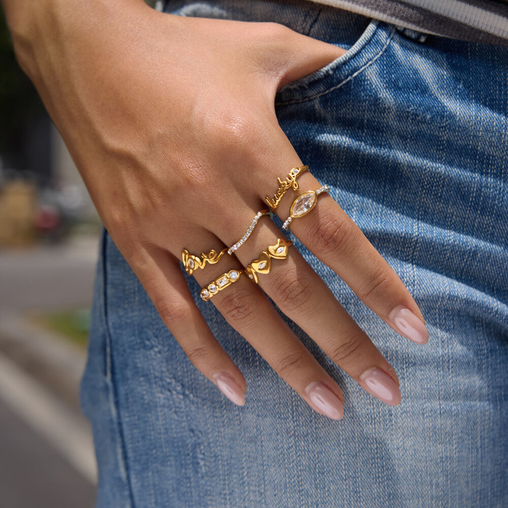 Simple Series Elegant Letter Irregular Shape Heart Stainless Steel Waterproof Gold Color Statement Rings h5Picture4