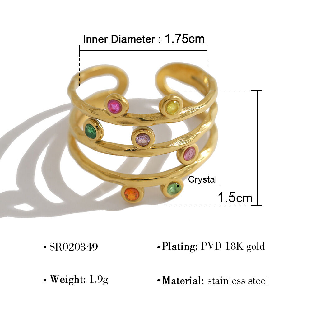 Irregular Shape Stainless Steel Waterproof Gold Color Rhinestone Women's Gemstone Rings h5 