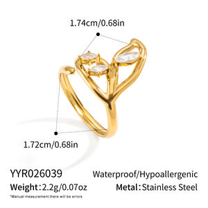 Irregular Shape Stainless Steel Waterproof Gold Color Zircon Women's Gemstone Rings h5