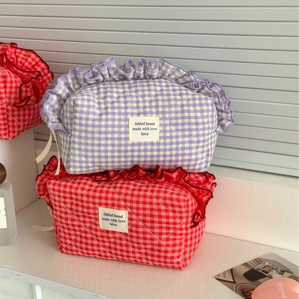 Bolsas De Maquillaje De Algodón Con Estampado A Cuadros Sencillos De La Serie Sweet Plaid h5Imagen3