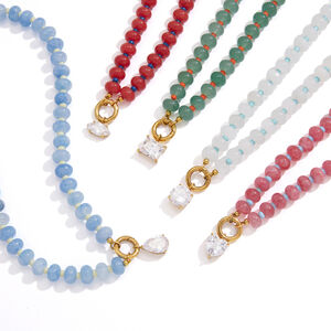 Romantic Elegant Droplet Heart Beads Rectangle Natural Stones Gold Color Zircon Women's Beaded Necklaces h5 Picture5