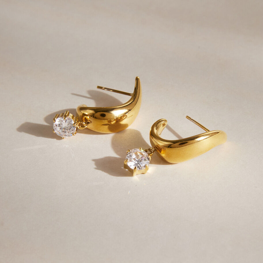 Simple Series Elegant Irregular Shape Stainless Steel Waterproof   Gold Color  Zircon Women's Drop Earrings Picture2
