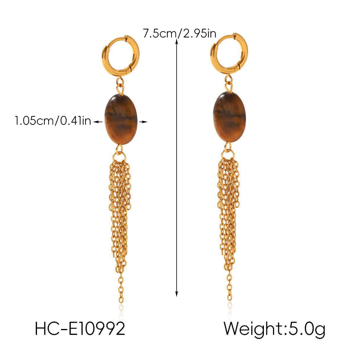 Pendientes Colgantes Para Mujer De La Serie Simple Daily Heart Con Borla, De Acero Inoxidable, Resistentes Al Agua, Color Dorado Y Piedra Natural. Imagen2