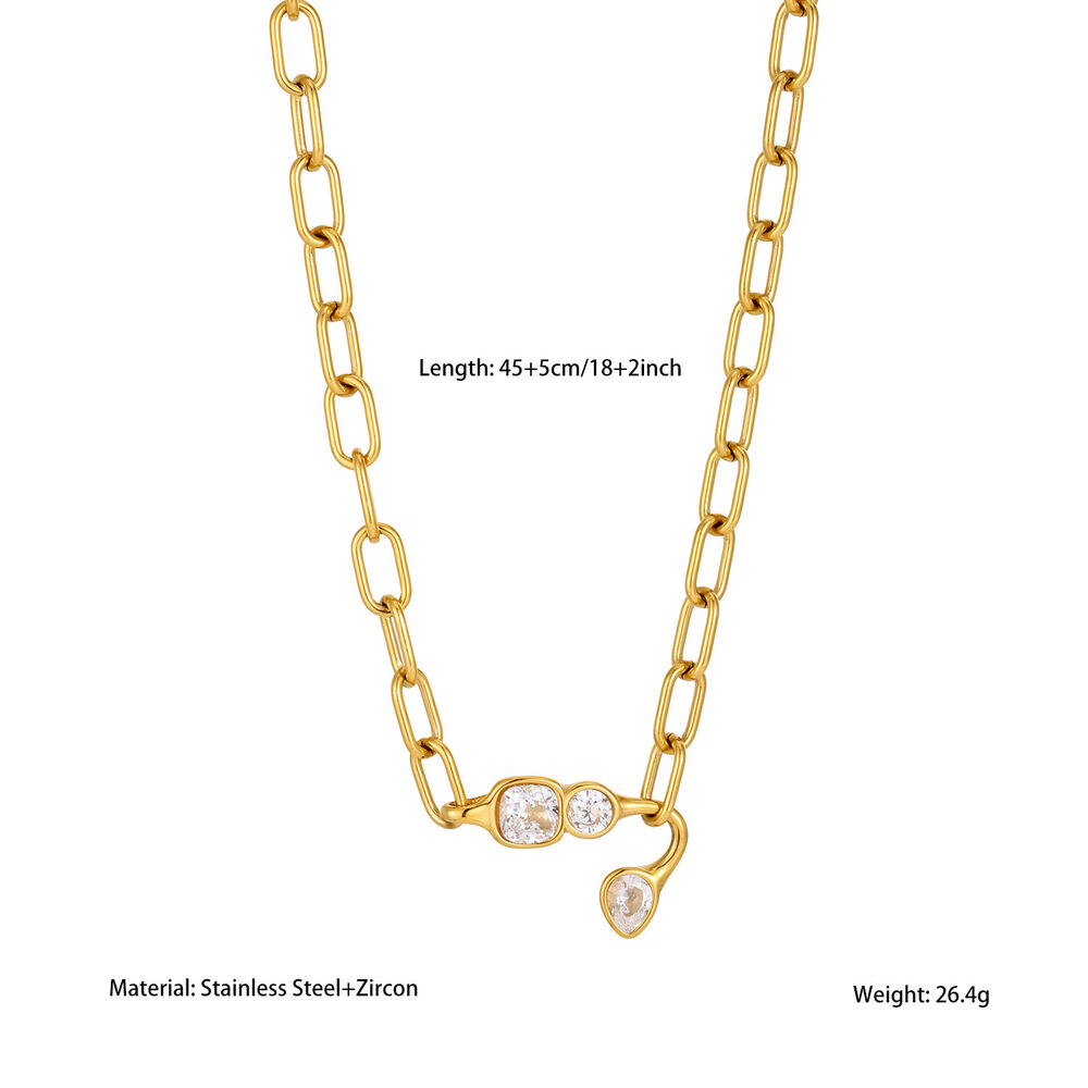 Eenvoudige Serie Casual Ketting Met Onregelmatige Vorm, Roestvrij Staal, Waterdicht, Goudkleurige Zirkonia, Damesketting