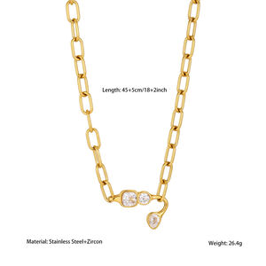 Eenvoudige Serie Casual Ketting Met Onregelmatige Vorm, Roestvrij Staal, Waterdicht, Goudkleurige Zirkonia, Damesketting h5