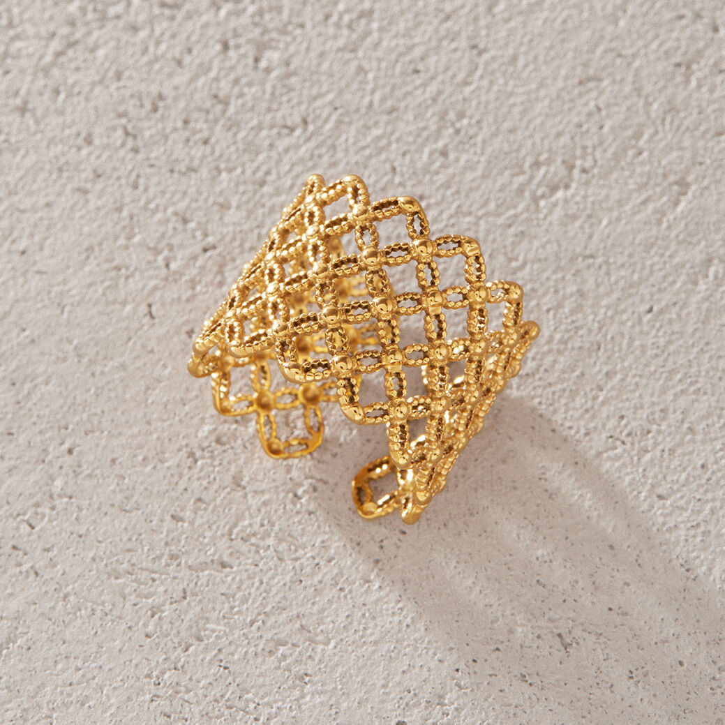 Simple Series Retro Patchwork Hollowed-Out Stainless Steel Waterproof   Gold Color  Statement Rings h5 Picture4