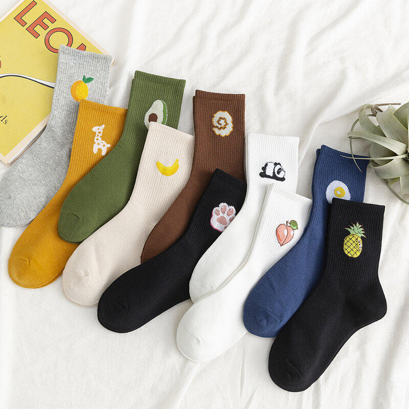 Chaussettes Mi-Mollet Unisexes Décontractées, Unies, À Motifs Géométriques De Fruits Et Légumes Image2
