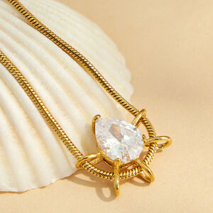 Simple Droplet Ellipse Shape Zircon Stainless Steel Waterproof Gold Color Women's Pendant Necklaces h5 Picture2