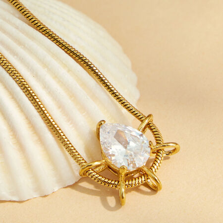 Simple Droplet Ellipse Shape Zircon Stainless Steel Waterproof Gold Color Women's Pendant Necklaces 2