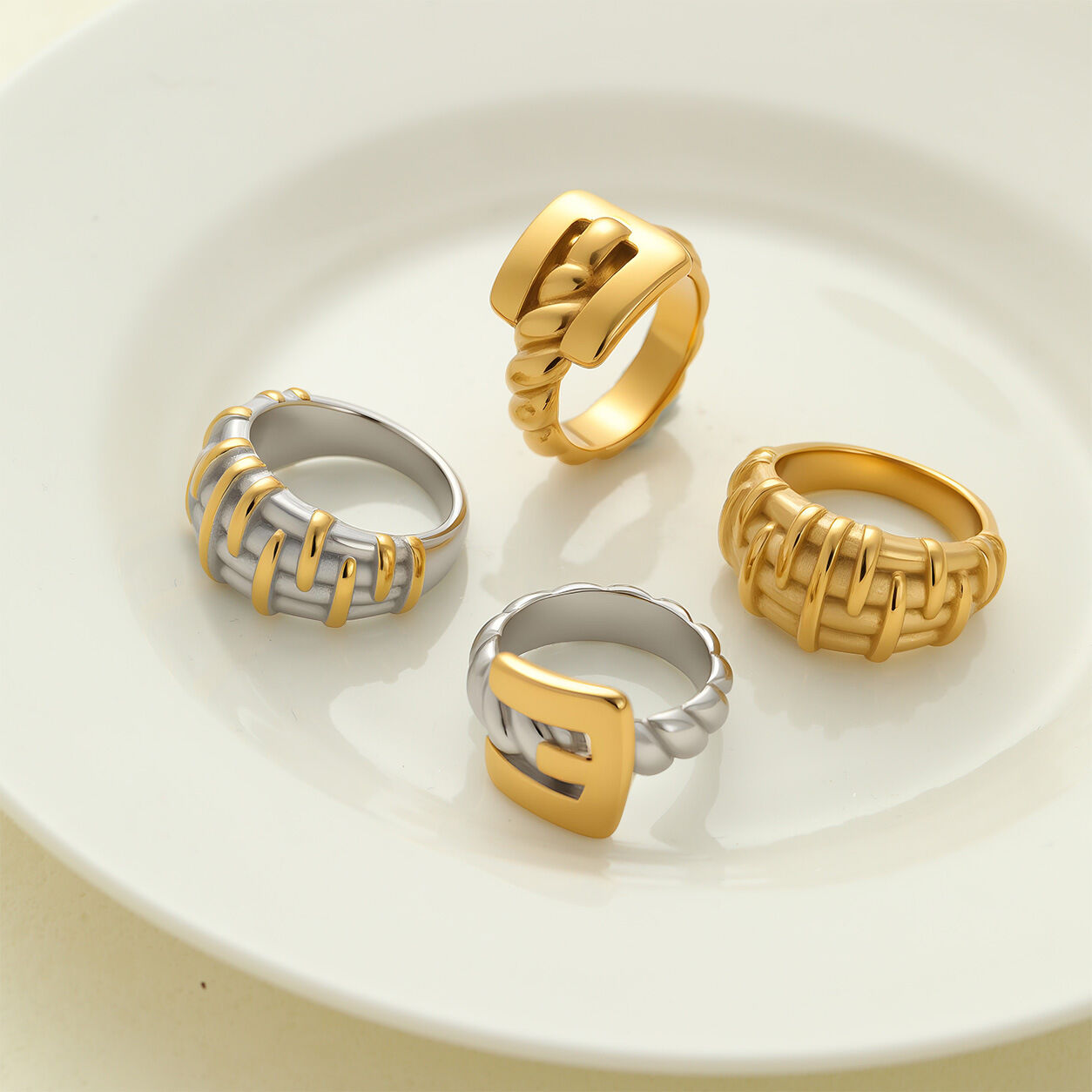 Simple Series Daily – Unregelmäßige Patchwork-Ringe Aus Wasserdichtem Edelstahl Für Damen 2