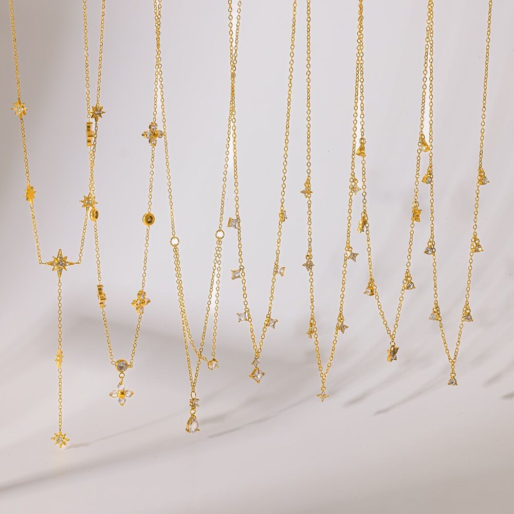 Collana da donna a catena in acciaio inossidabile color oro, modello Simple Series con forma geometrica a goccia, impermeabile.