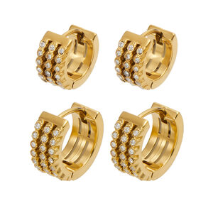 Luxurious Series Circle Stainless Steel Waterproof Gold Color Zircon Women's Hoop Earrings h5 Picture4
