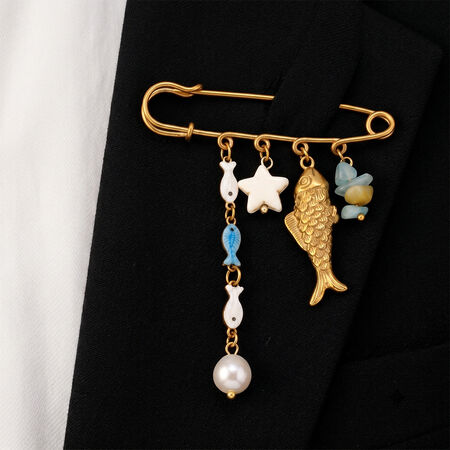 Simple Series Cute Shell Fish Starfish Stainless Steel Gold Color Brooches 2