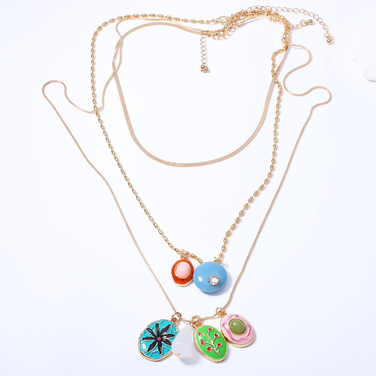 Set Di Collane Da Donna Simple Series Sweet Chain A Forma Ellittica In Lega Color Oro Immagine3
