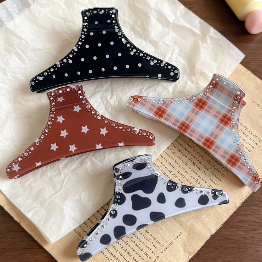 Simple Series Casual Plaid Polka Dots Mixed Color Star Animal Print Pvc Rhinestone Hair Clips