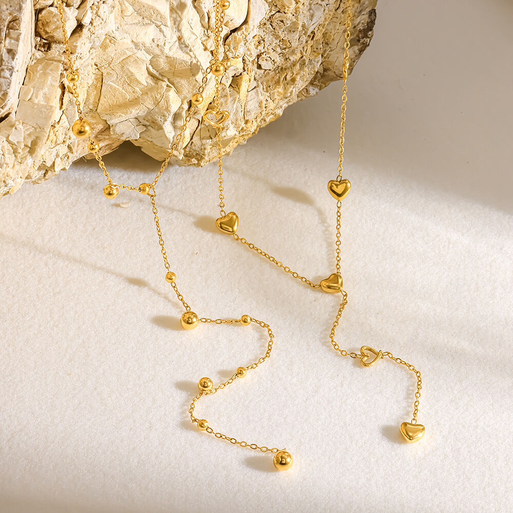 Collares Con Colgante Para Mujer, Elegantes Y Románticos, Con Cuentas En Forma De Corazón, De Acero Inoxidable Calado, Resistentes Al Agua Y De Color Dorado. h5 Imagen2