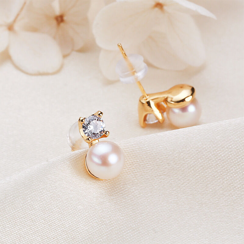 Simple Series Elegant Geometric Shape Freshwater Pearls   Gold Color  Zircon Women's Pearl Earrings Picture2