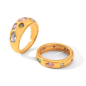 Anillos De Lujo Para Mujer, De Acero Inoxidable, Resistentes Al Agua, Con Circonitas Y Forma Irregular, Ideales Para Uso Diario. h5 Imagen6