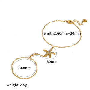 Cadena De Mano Para Mujer Con Diseño De Estrella De Mar, Resistente Al Agua, De Acero Inoxidable Y Color Dorado, Con Cristales Y Perlas Artificiales. h5