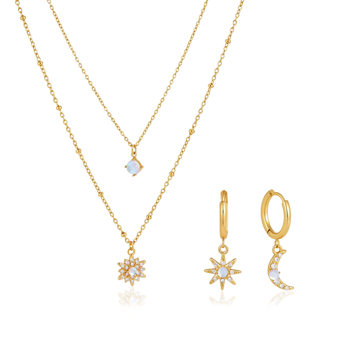 Conjuntos De Collares Para Mujer De La Serie Romántica Retro Sol Y Luna, De Acero Inoxidable, Impermeables Y Color Dorado. Imagen5