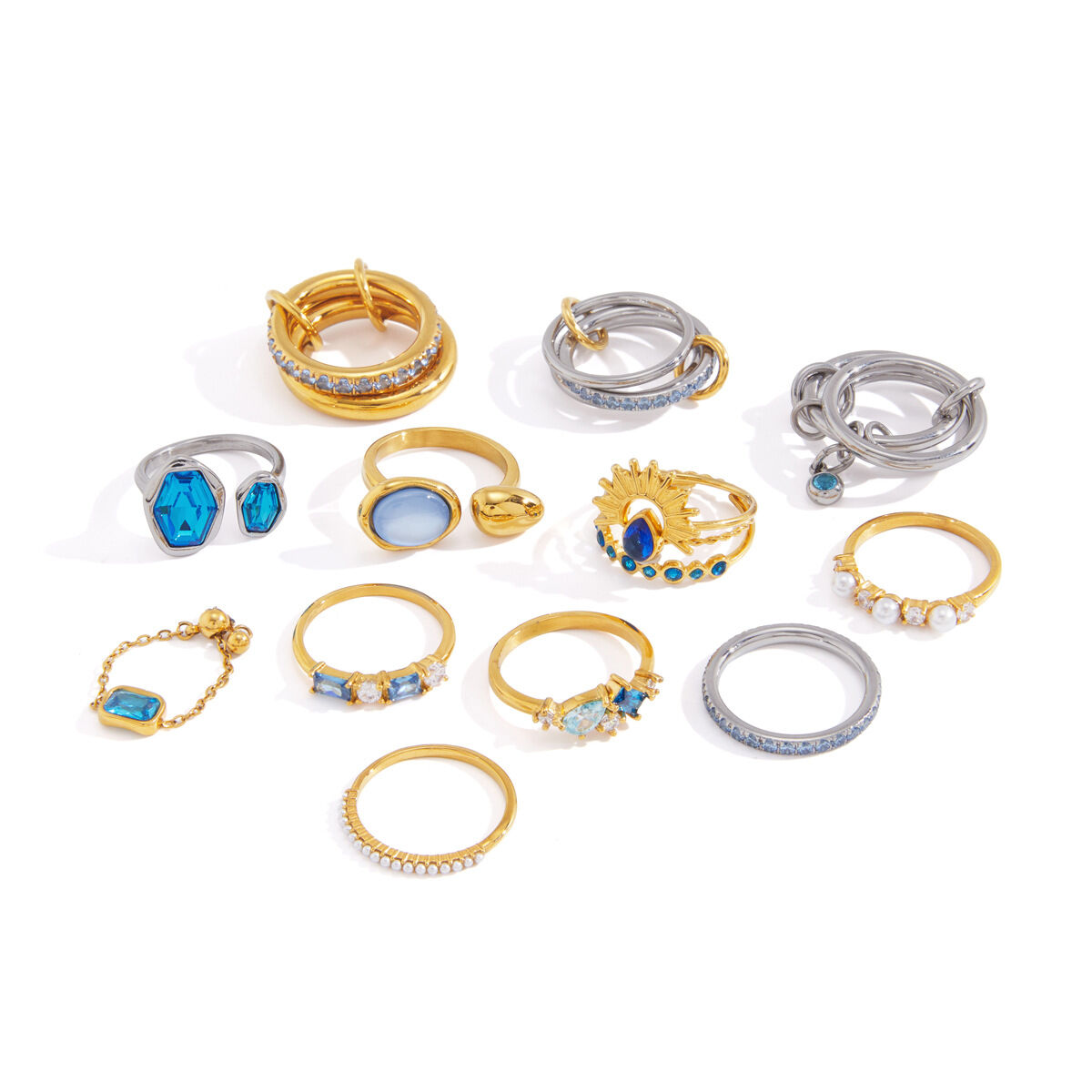 Luxurious Series Retro Irregular Shape Stainless Steel Waterproof   Gold Color  Zircon Women's Gemstone Rings Picture5