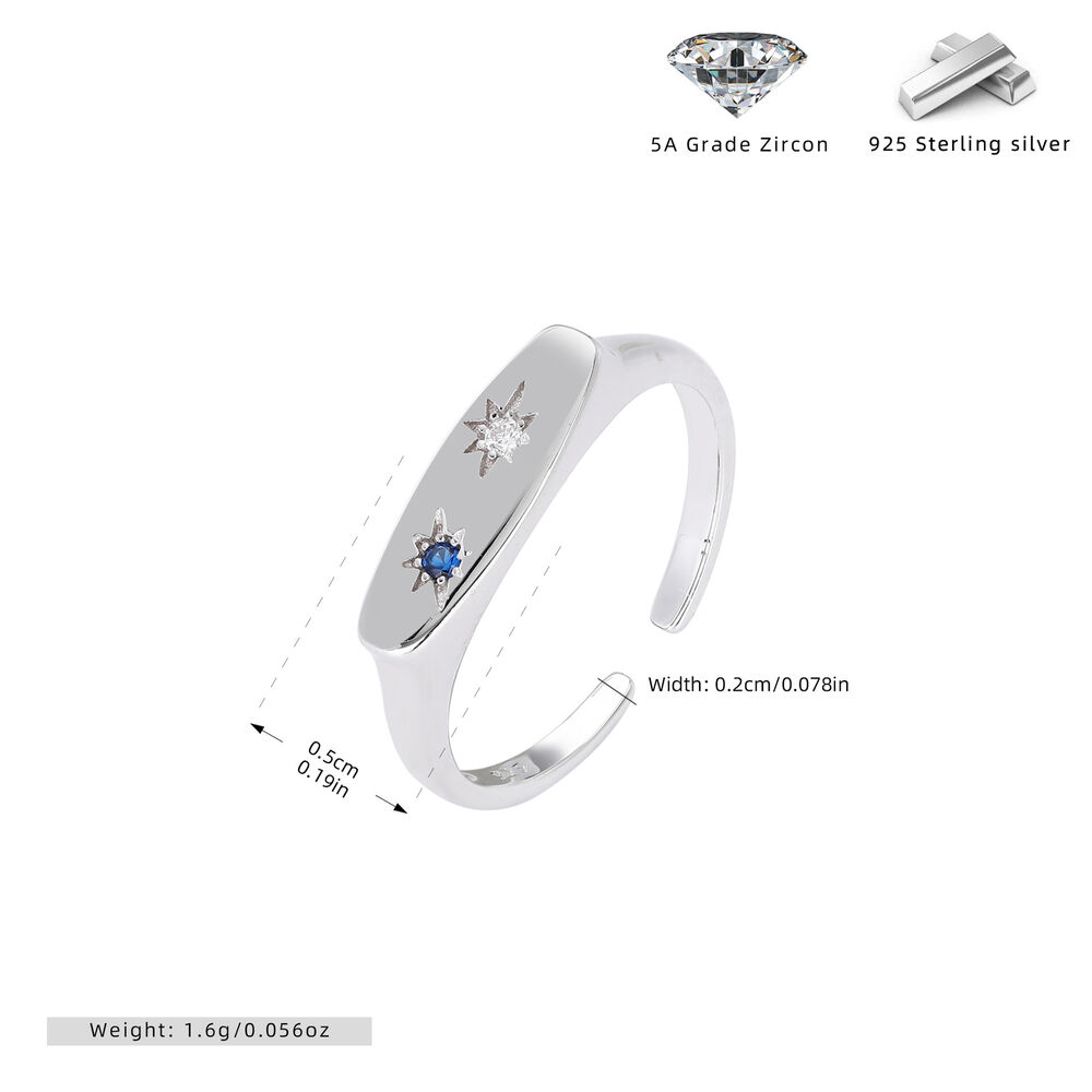 Bagues Pour Femmes En Argent Sterling 925, Forme Irrégulière Et Élégante, Plaquées Rhodium, Serties De Zircon Et Ornées D'Étoiles. Collection Luxueuse.