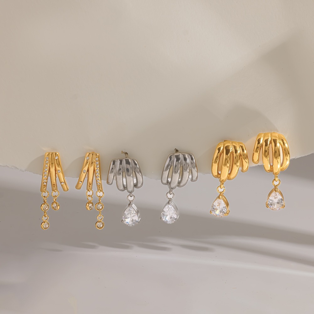 Elegant Geometric Shape Stainless Steel Waterproof Gold Color Women's Drop Earrings h5Picture3