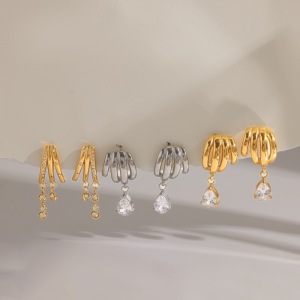 Elegant Geometric Shape Stainless Steel Waterproof Gold Color Women's Drop Earrings h5 Picture3