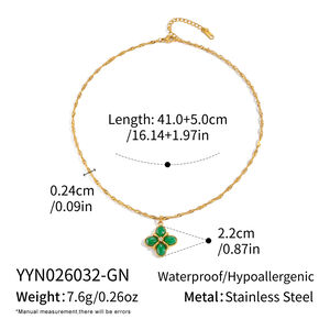 Clover Shape Stainless Steel Waterproof Gold Color Natural Stone Artificial Pearl Women's Pendant Necklaces h5
